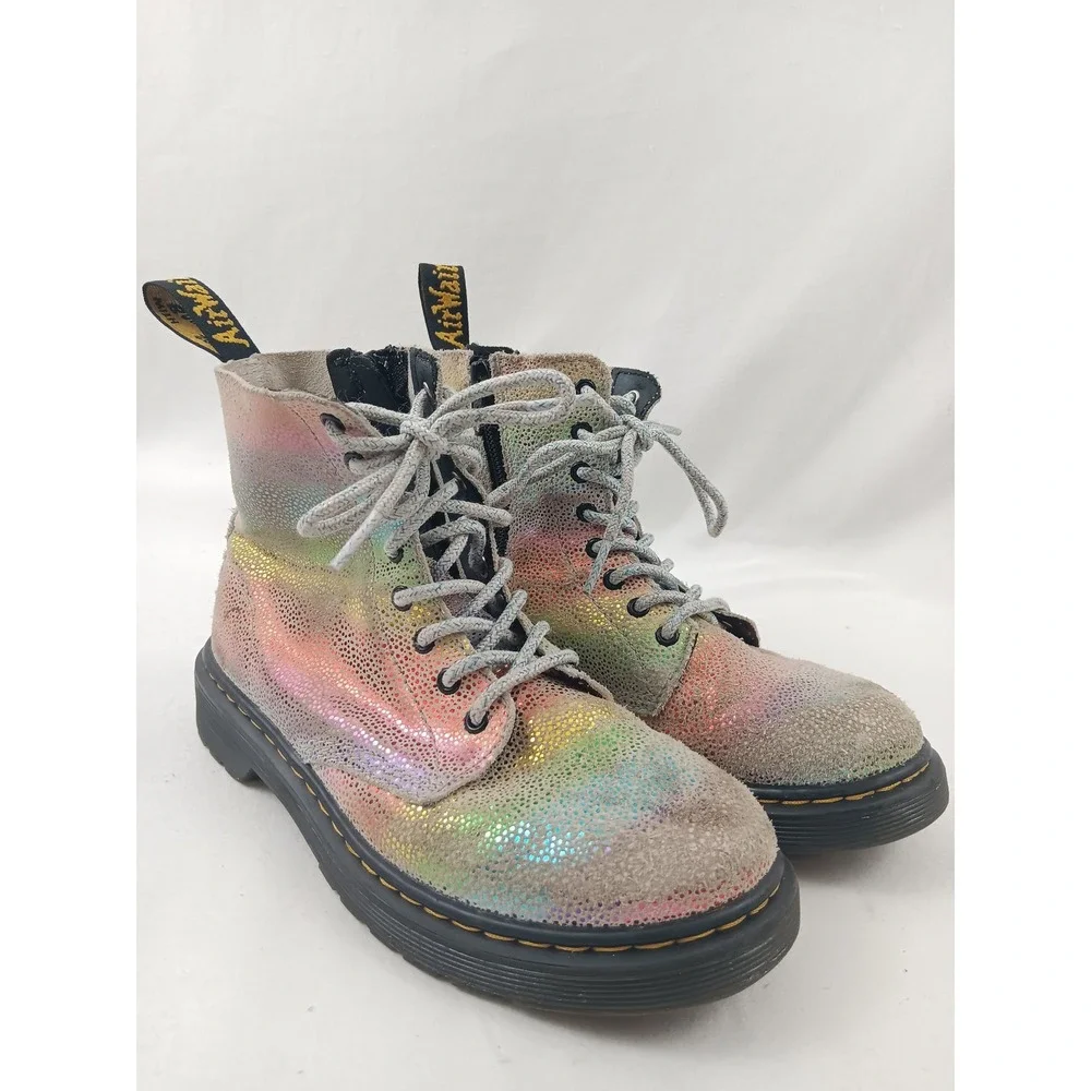 Dr Martens 1460 Pascal Rainbow Glitter Leather Boots Kids Size 3‎ US Gray